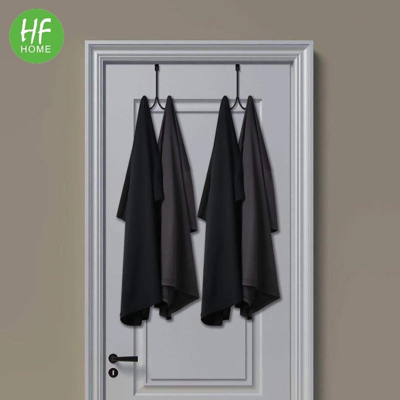 HFHOME 2Packs Over The Door Double Hanger Hooks, Metal Twin Hooks Organizer for Hanging Coats, Hats, Robes, Towels- Black - Image 2